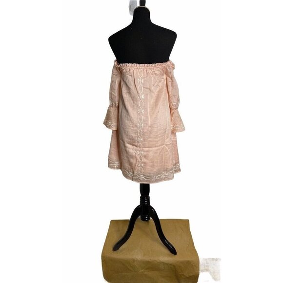 Foxiedox Womens Shift Dress Peach Lined Off Shoulder Embroidered Pullover SZ S - Picture 3 of 10
